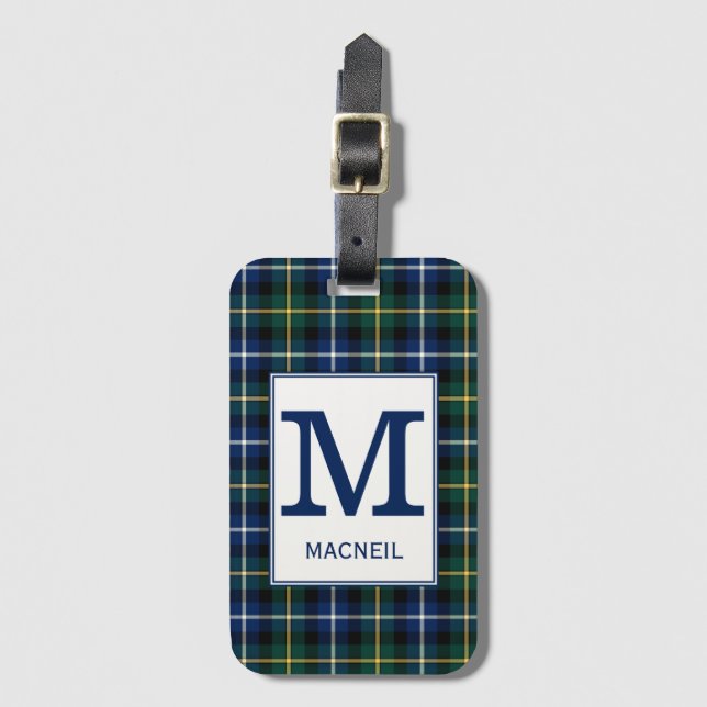 Clan MacNeil Tartan Monogrammed Luggage Tag (Front Vertical)