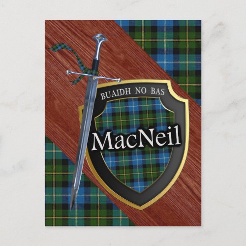 Clan MacNeil Tartan Sword  Shield Postcard