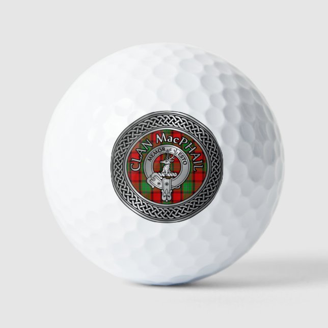Clan MacPhail Crest & Tartan Knot Golf Balls (Front)
