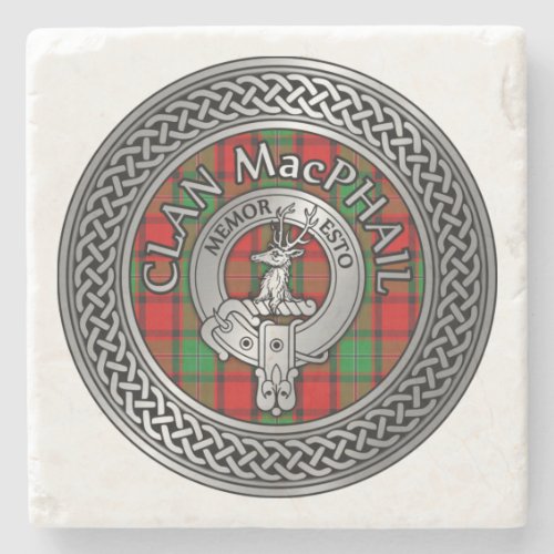 Clan MacPhail Crest  Tartan Knot Stone Coaster