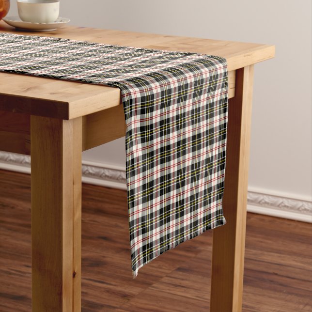 Clan MacPherson Black and White Scottish Tartan Short Table Runner (In Situ)