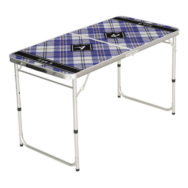 Clan MacPherson Blue Dress Tartan Beer Pong Table (Angled)