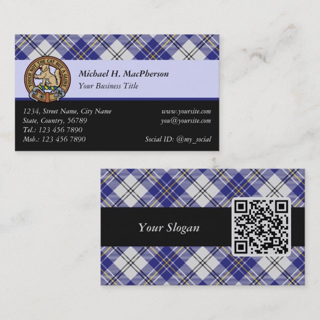 Clan MacPherson Blue Dress Tartan Business Card (Front/Back)