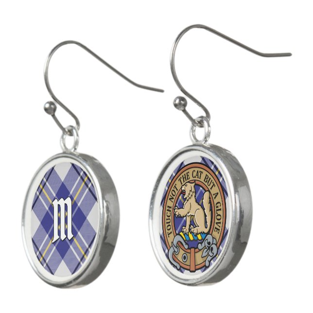 Clan MacPherson Blue Dress Tartan Earrings (Angled)