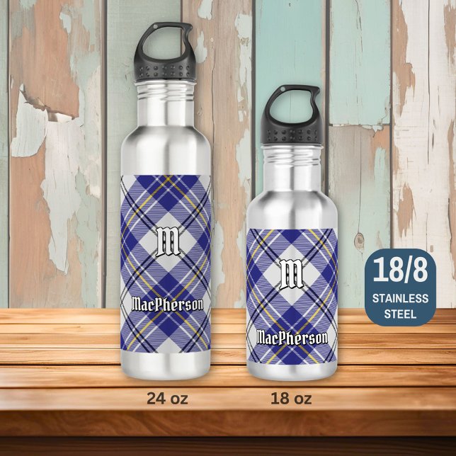 Clan MacPherson Blue Dress Tartan Stainless Steel Water Bottle (Creator Uploaded)