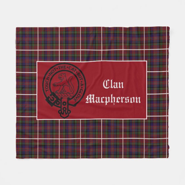 Clan Macpherson Crest Badge and Tartan Fleece Blanket (Front (Horizontal))