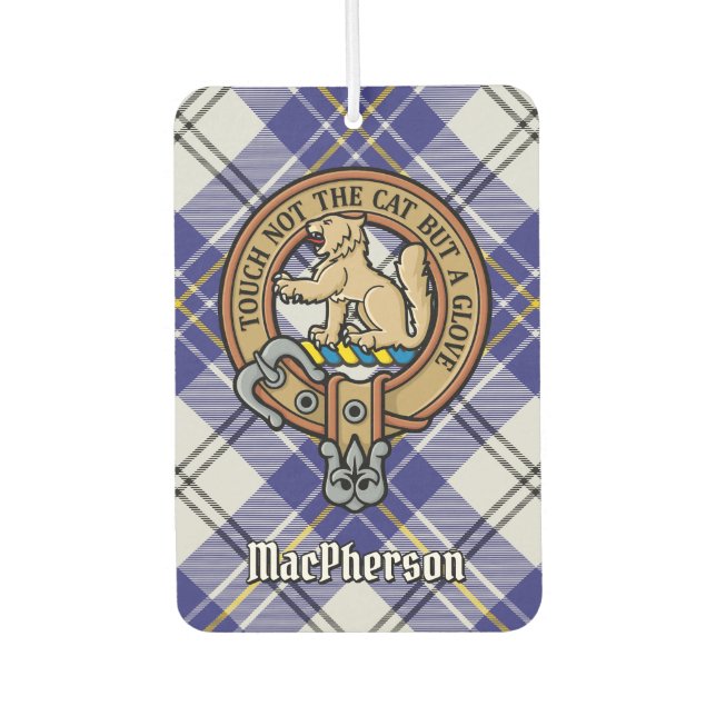 Clan MacPherson Crest over Blue Dress Tartan Air Freshener (Front)
