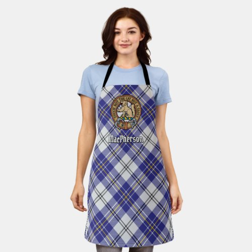 Clan MacPherson Crest over Blue Dress Tartan Apron