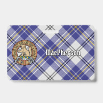 Clan MacPherson Crest over Blue Dress Tartan Badge