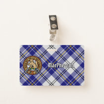 Clan MacPherson Crest over Blue Dress Tartan Badge
