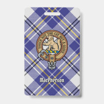 Clan MacPherson Crest over Blue Dress Tartan Badge