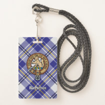 Clan MacPherson Crest over Blue Dress Tartan Badge