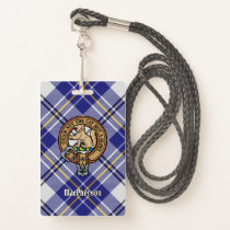 Clan MacPherson Crest over Blue Dress Tartan Badge