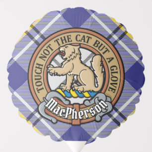 Clan MacPherson Crest over Blue Dress Tartan Balloon