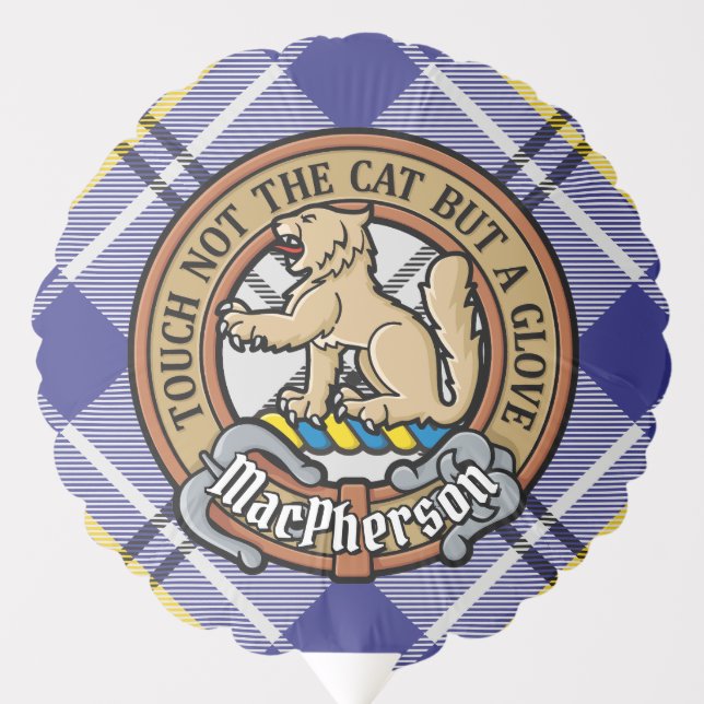 Clan MacPherson Crest over Blue Dress Tartan Balloon (Front)