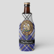 Clan MacPherson Crest over Blue Dress Tartan Bottle Cooler
