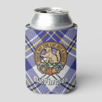Clan MacPherson Crest over Blue Dress Tartan Can Cooler