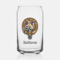 Clan MacPherson Crest over Blue Dress Tartan Can Glass