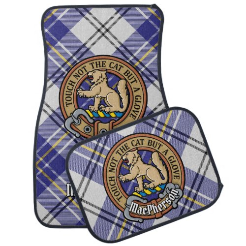 Clan MacPherson Crest over Blue Dress Tartan Car Floor Mat