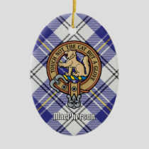 Clan MacPherson Crest over Blue Dress Tartan Ceramic Ornament
