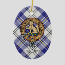 Clan MacPherson Crest over Blue Dress Tartan Ceramic Ornament