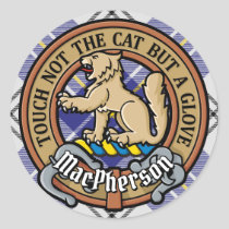 Clan MacPherson Crest over Blue Dress Tartan Classic Round Sticker