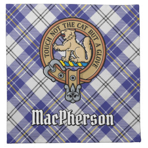 Clan MacPherson Crest over Blue Dress Tartan Cloth Napkin