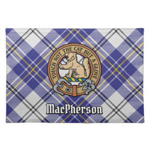 Clan MacPherson Crest over Blue Dress Tartan Cloth Placemat