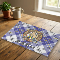 Clan MacPherson Crest over Blue Dress Tartan Cloth Placemat