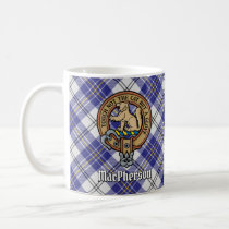 Clan MacPherson Crest over Blue Dress Tartan Coffee Mug