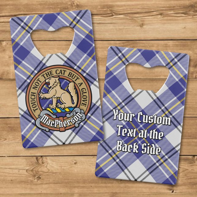 Clan MacPherson Crest over Blue Dress Tartan Credit Card Bottle Opener (Creator Uploaded)