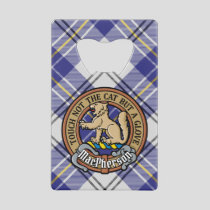 Clan MacPherson Crest over Blue Dress Tartan Credit Card Bottle Opener