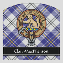 Clan MacPherson Crest over Blue Dress Tartan Door Sign