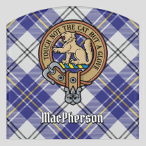 Clan MacPherson Crest over Blue Dress Tartan Door Sign