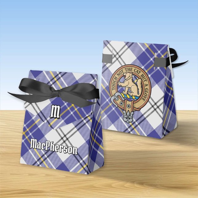 Clan MacPherson Crest over Blue Dress Tartan Favor Boxes (Creator Uploaded)