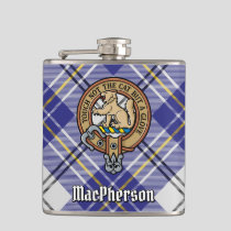 Clan MacPherson Crest over Blue Dress Tartan Flask