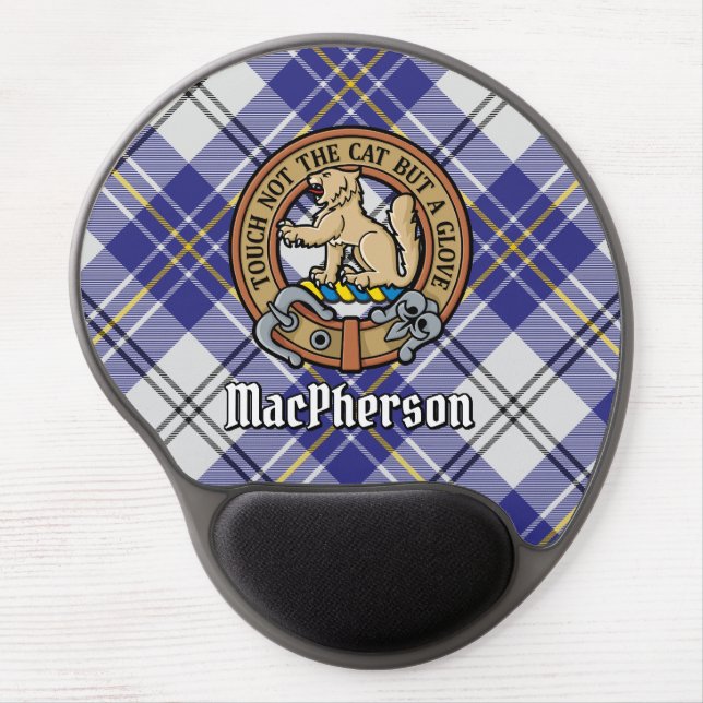 Clan MacPherson Crest over Blue Dress Tartan Gel Mouse Pad (Front)