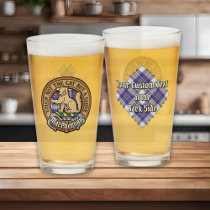 Clan MacPherson Crest over Blue Dress Tartan Glass