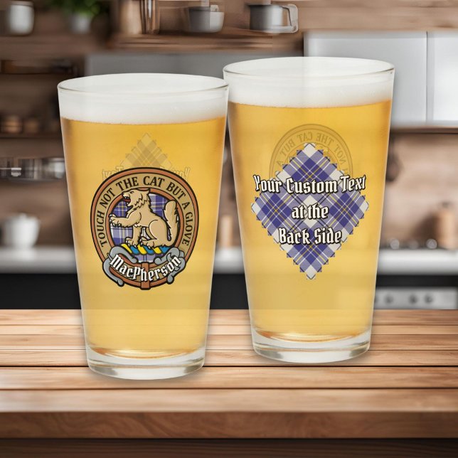 Clan MacPherson Crest over Blue Dress Tartan Glass (Creator Uploaded)