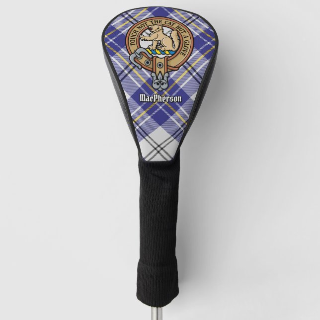 Clan MacPherson Crest over Blue Dress Tartan Golf Head Cover (Front)