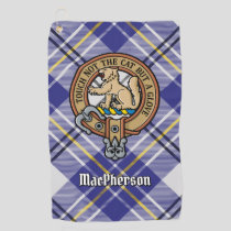 Clan MacPherson Crest over Blue Dress Tartan Golf Towel