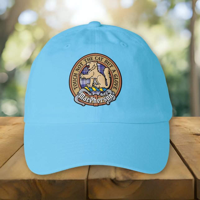 Clan MacPherson Crest over Blue Dress Tartan Hat (Creator Uploaded)