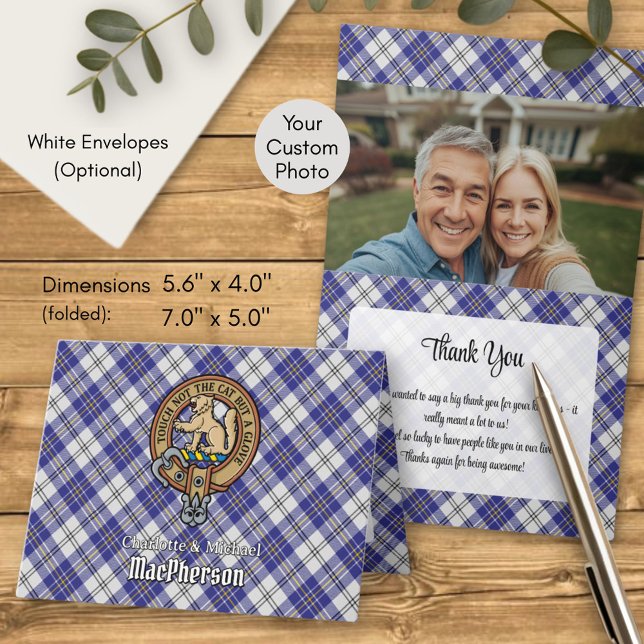 Clan MacPherson Crest over Blue Dress Tartan Invitation (Creator Uploaded)