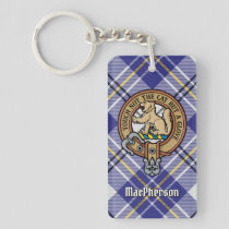 Clan MacPherson Crest over Blue Dress Tartan Keychain