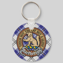 Clan MacPherson Crest over Blue Dress Tartan Keychain