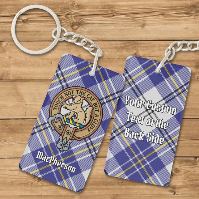 Clan MacPherson Crest over Blue Dress Tartan Keychain (Creator Uploaded)