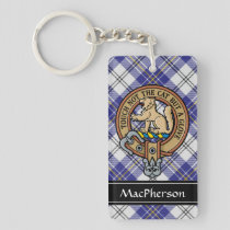 Clan MacPherson Crest over Blue Dress Tartan Keychain