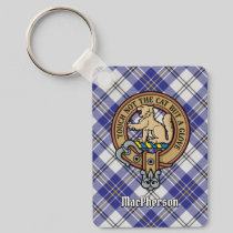 Clan MacPherson Crest over Blue Dress Tartan Keychain