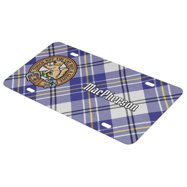 Clan MacPherson Crest over Blue  Dress Tartan License Plate (Side)