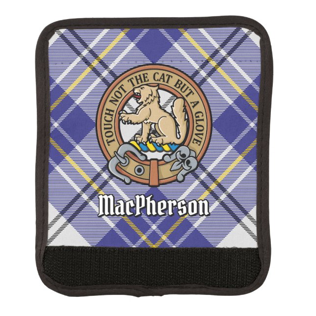 Clan MacPherson Crest over Blue Dress Tartan Luggage Handle Wrap (Front)